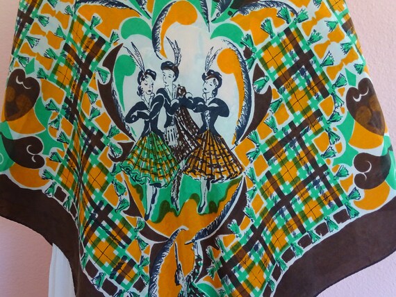 Vintage Silk Glamour Scarf, Mid Century Dancing L… - image 3