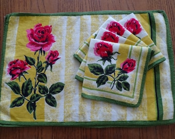 Placemats Stamped Linen Set 4 Mid Century Table Topper