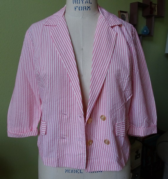 Vintage Seersucker Ladies Suit, 2 pc Pink Striped… - image 4