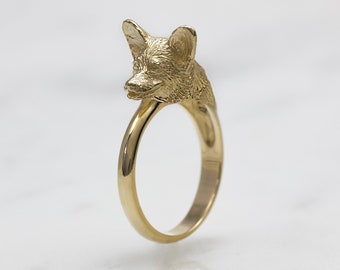Corgi Ring, Hand-Carved, 18k Gold Vermeil