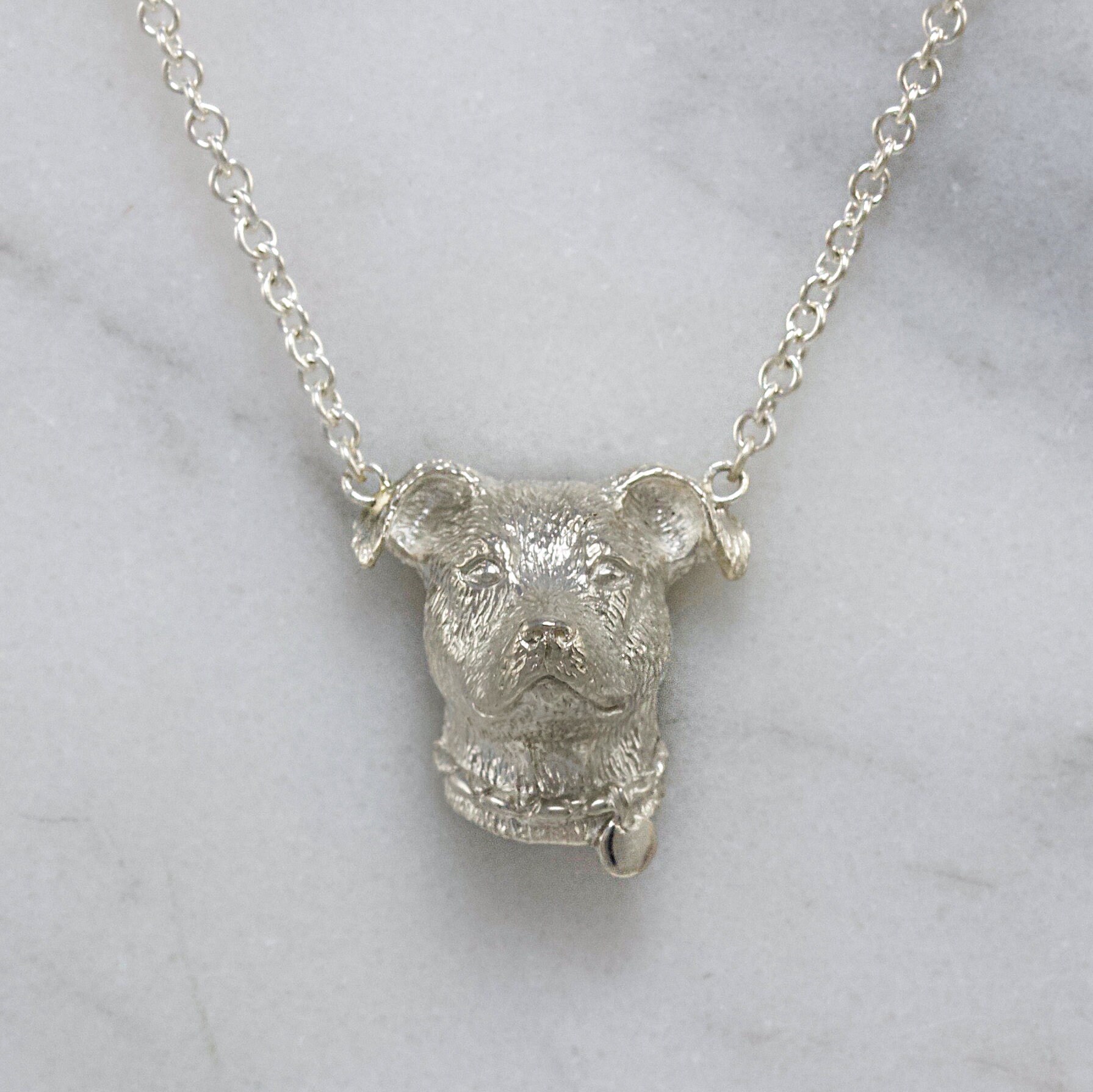 Collar Pitbull, collar de perro de plata de ley, joyería para perros