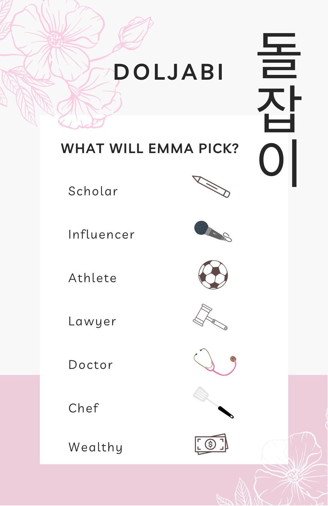 Doljabi Printouts Customize Name Table Cards Korean - Etsy
