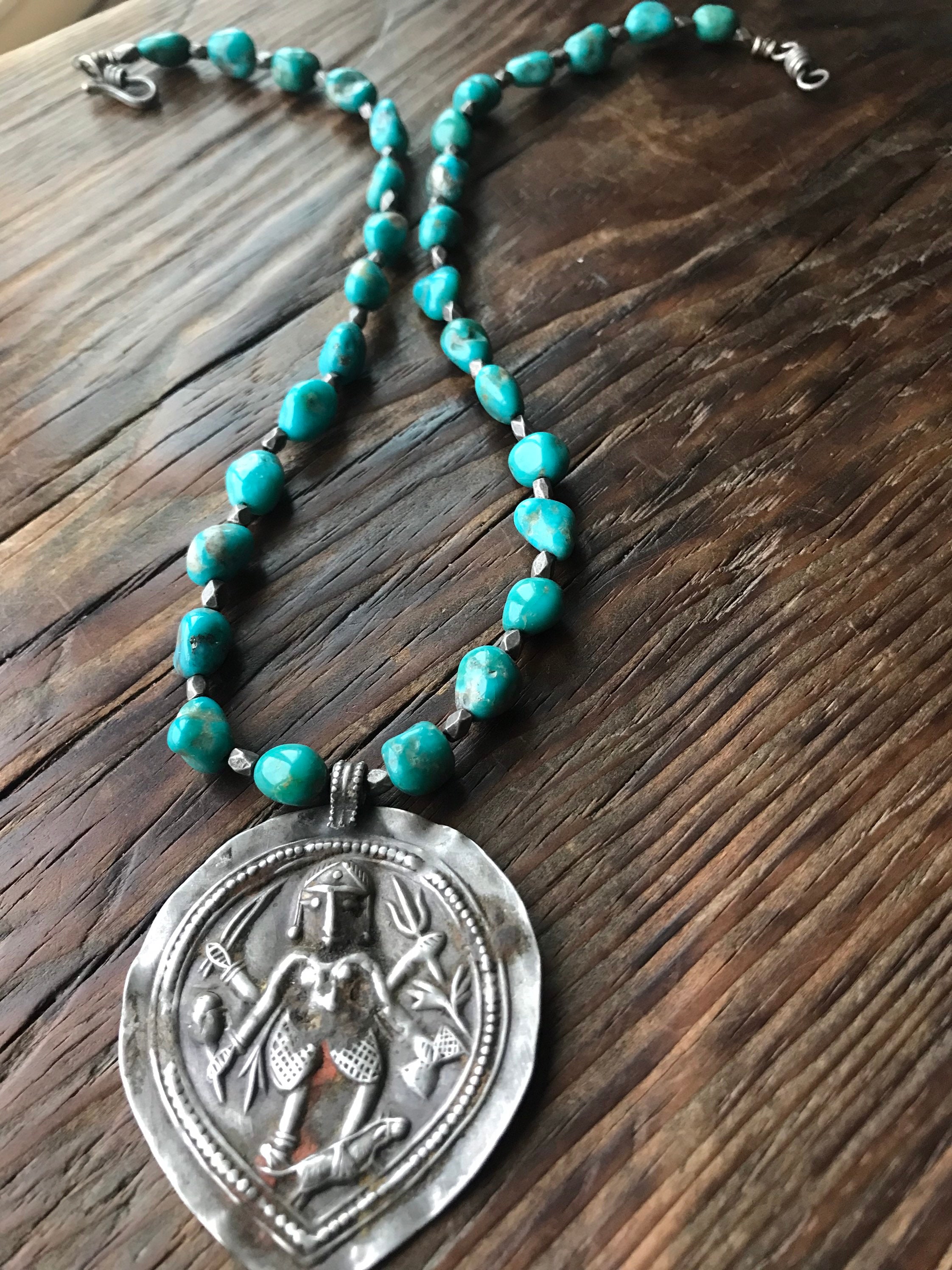 Kingman Turquoise, Antique Hill Tribe Silver From Thailand W 