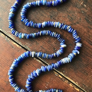 Antique Blue Dutch wound molten glass beads necklace.