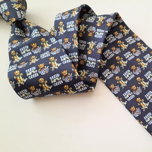 Vittorio Cotta teddy bear navy silk tie. Vintage 90s 3.6" toy pattern tie Geometric Made in Italy foulard Collectable conversational cute