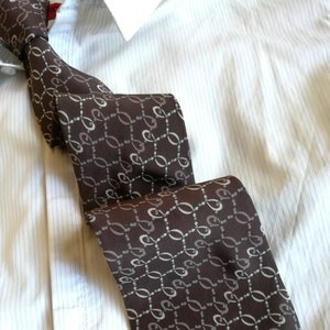 Vintage retro Fumagalli 1891 Milano tie beige necklace chain coffee brown novelty geometric 100% Silk classic NeckTie cravat ~ Made in Italy
