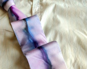 VINTAGE Hand Painted Silk NeckTie tie cravat HAND Work ~Cold blooded~ violet abstract art novelty horror men women unisex tie. Festival tie