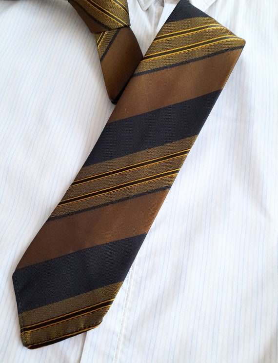TREVIRA 60s 70s Black and Old Gold Skinny Necktie Tie Cravat. - Etsy