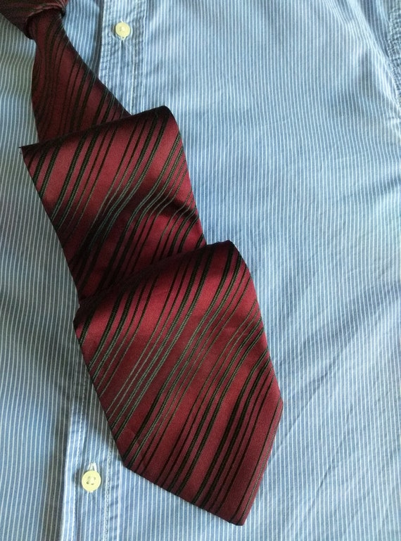 Benvenuto burgundy black silk striped tie. Vintag… - image 2