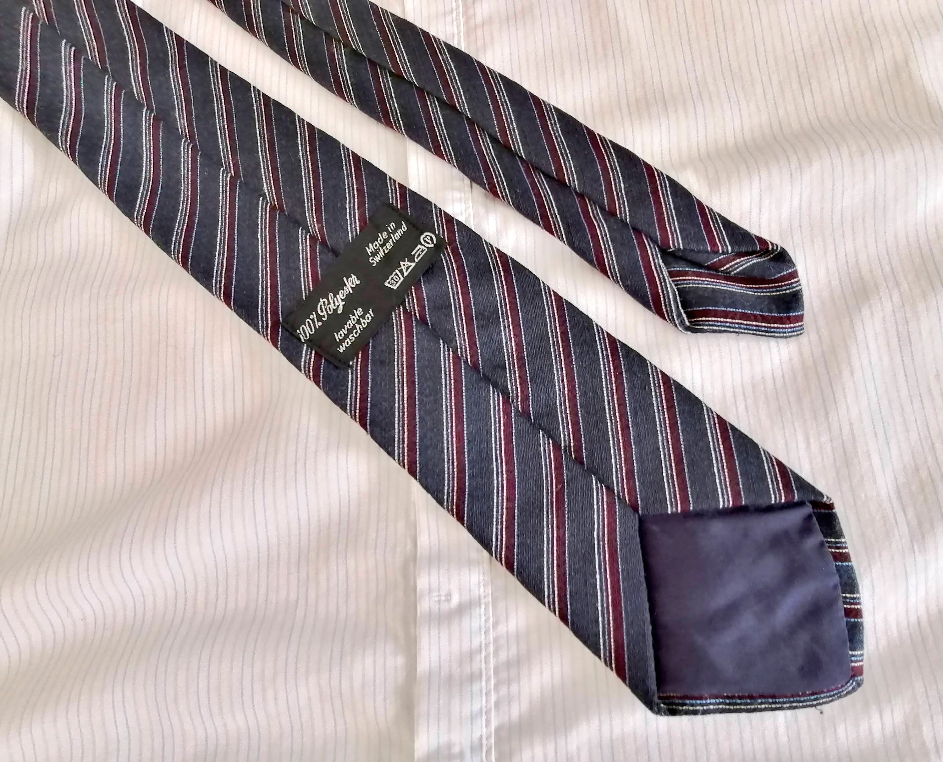 Vintage 60s 70s Air Force Blue Burgundy Striped Tie. Swiss Made Necktie ...