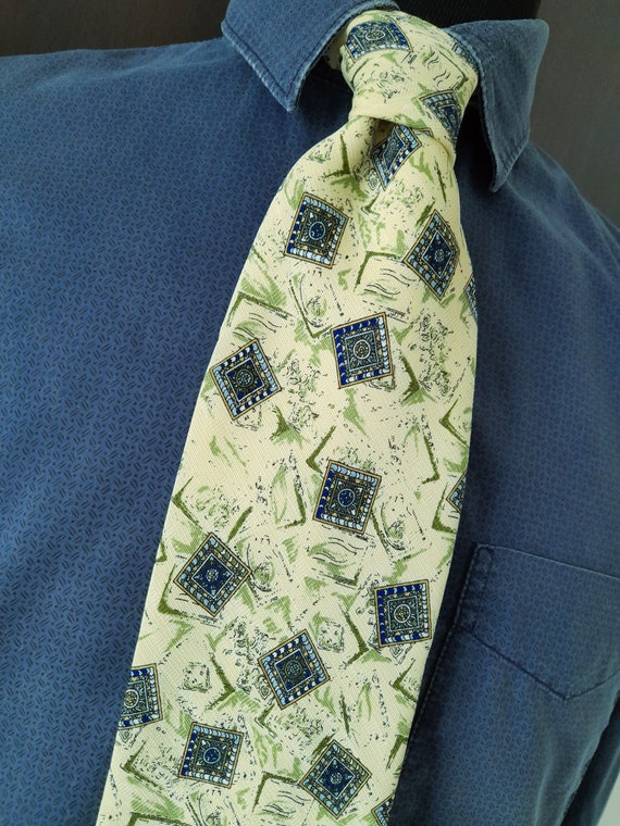 Lord yellow-green blue brocade tie. Vintage 90s fo
