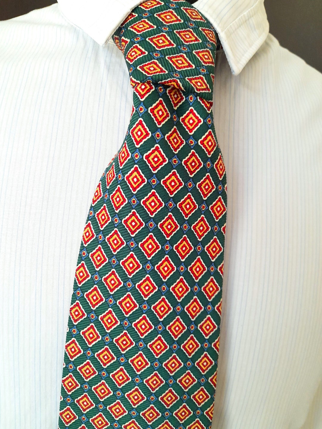 SKANDIA Green Red Gold Checkered Tie. Vintage 90s 00s Made in Italy ...