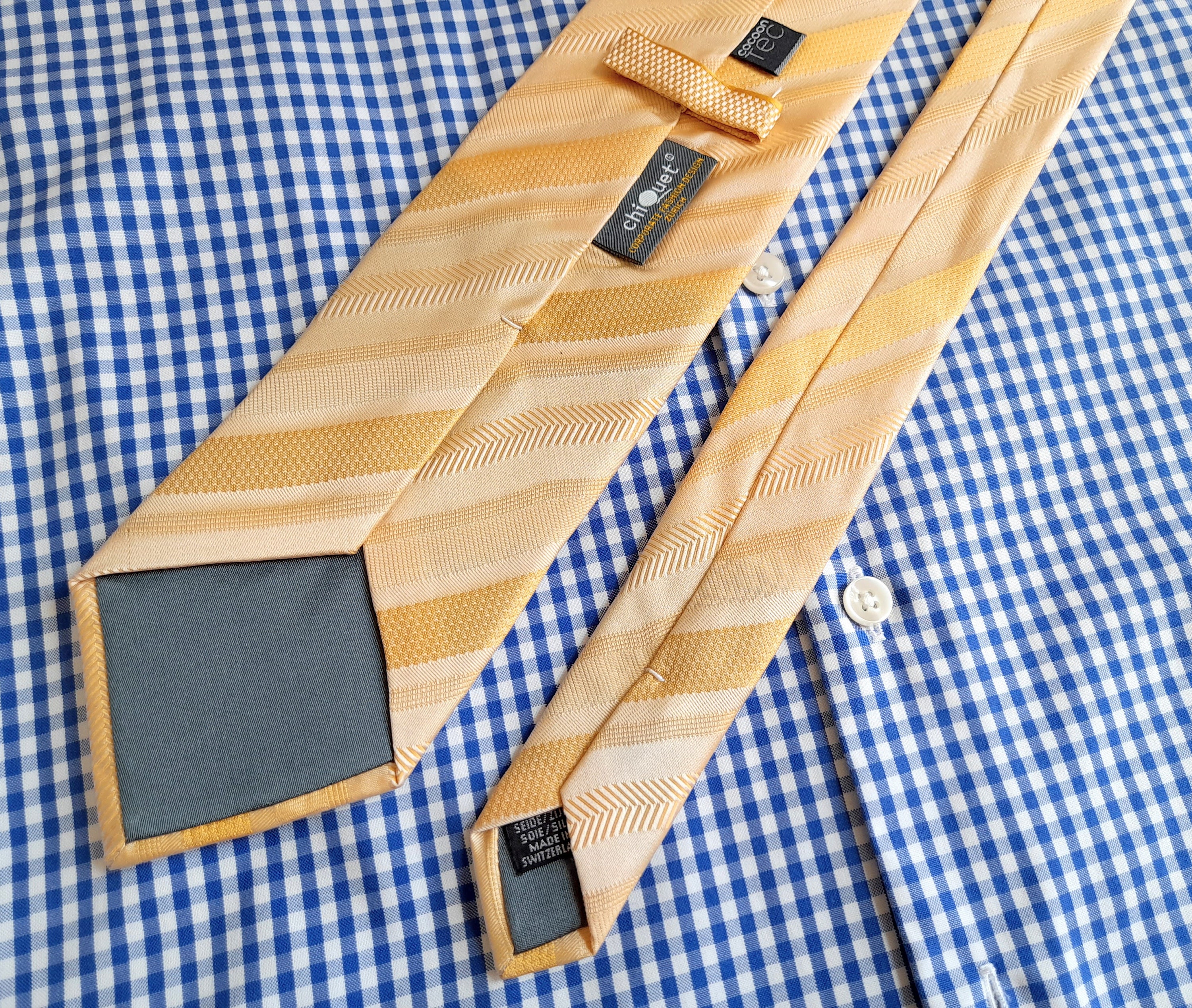 Chiquet Yellow Classic Silk Striped Tie. Monochromatic Textured Stripes ...