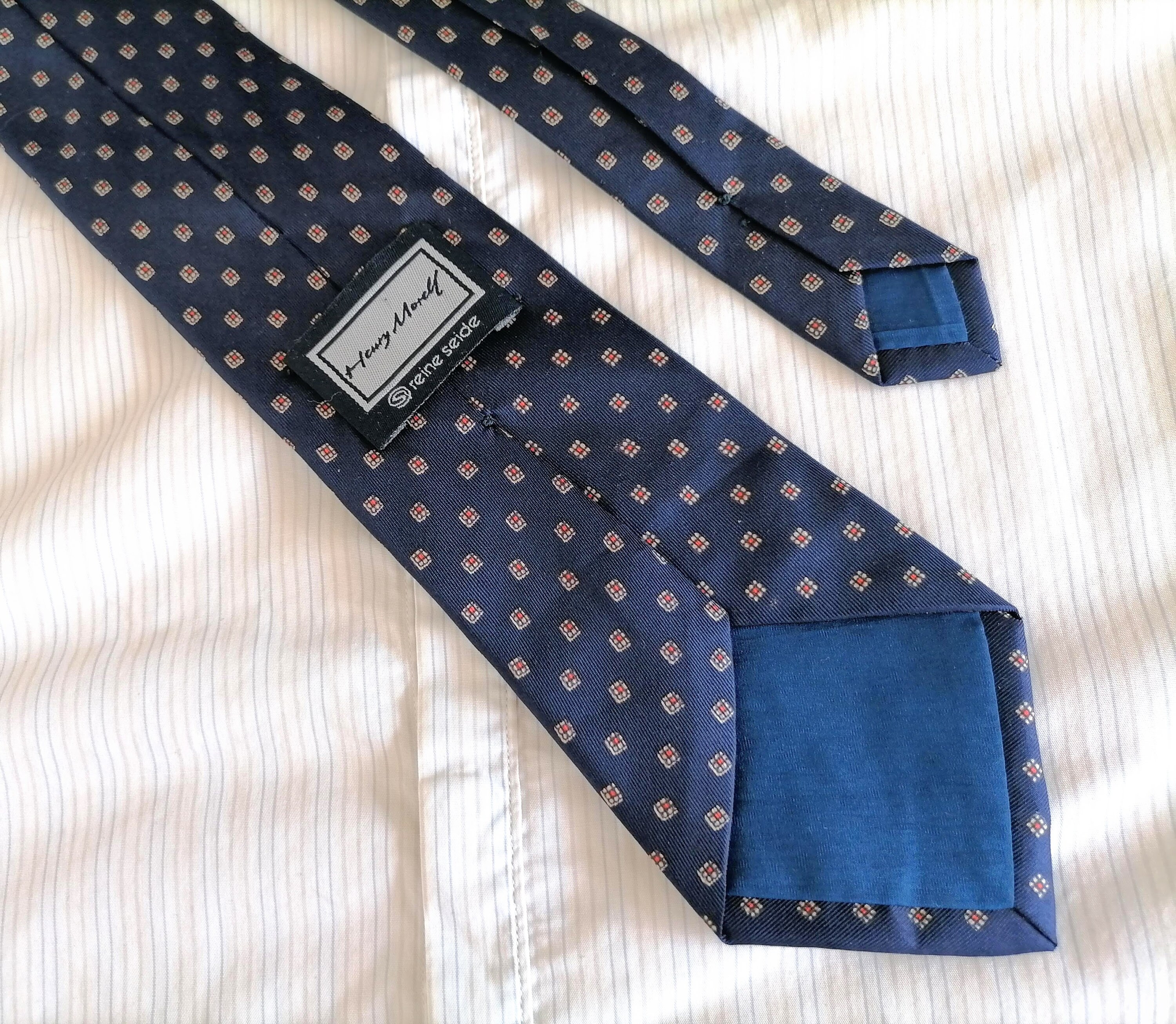 Henry Morell Navy Blue Geometric Tie. Silk Classic Necktie Cravat. Blue ...