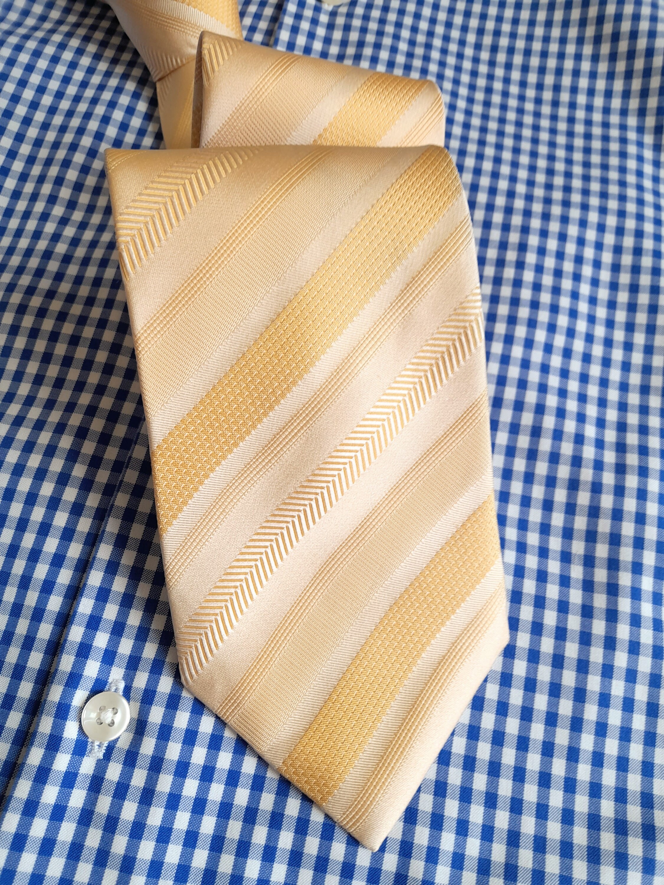 Chiquet Yellow Classic Silk Striped Tie. Monochromatic Textured Stripes ...