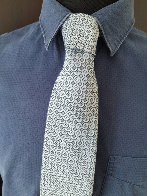 Ariston 60s 70s silver mod skinny tie. Gingham tex