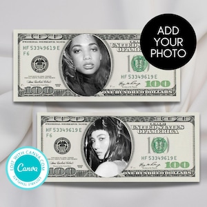 DIY 100 Dollars Bill Template, Custom 100 Dollar Bill Template, Play Money, Your Face on Money, Printable Hundred Dollar Bucks BP840