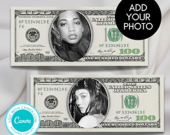 DIY 100 Dollars Bill Template, Custom 100 Dollar Bill Template, Play Money, Your Face on Money, Printable Hundred Dollar Bucks BP840