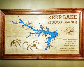 22 X 36 Framed Kerr Lake Map With Smart Wifi Led Backlights Etsy