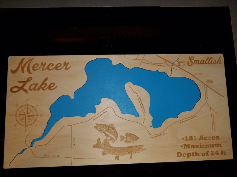 Beautifully Engraved Map of Mercer Lake WI Etsy