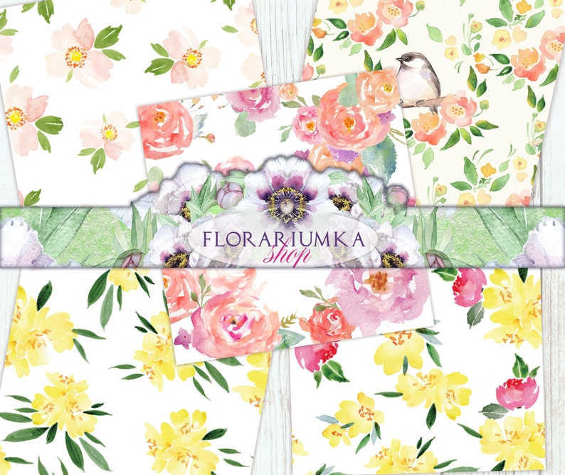 Watercolor Roses Digital Scrapbook Paper Watercolor Floral Etsy