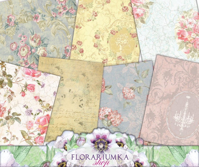 Rococo Digital Scrapbook Paper Pack 3 Floral Shabby Premade Etsy