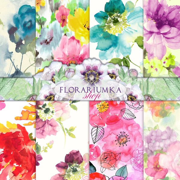 Summer Floral Paper Digital Watercolor Floral Download Floral Scrapbook Download Floral Backgrounds Digital Scrapbook F-02