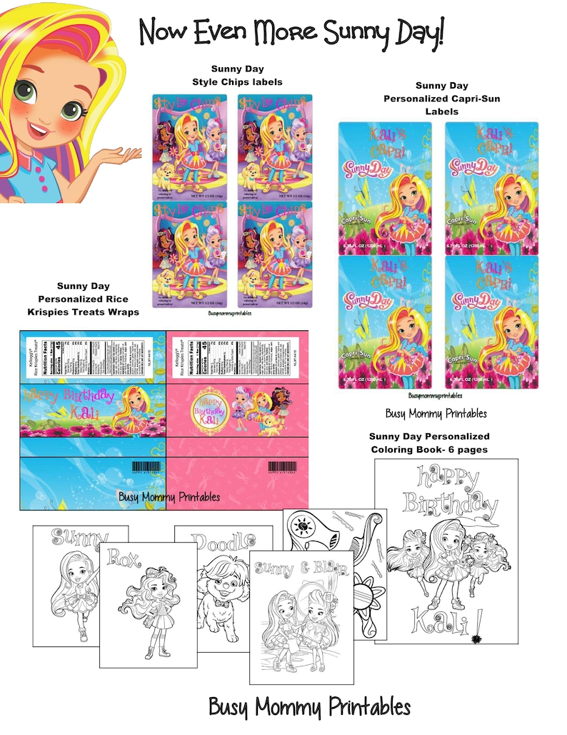 Sunny Day Inspired Party Package Printables-Sunny Day Huge Birthday Party Digital Package with Invitation /& Thank You Personalized FREE