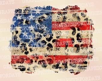 American flag leopard background PNG sublimation file shirt design, Patriotic Print file, Distressed american flag print png