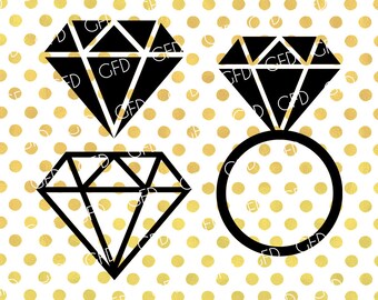 Diamond SVG, Diamong Ring SVG, Diamond Silhouette, Diamond Clipart, Diamond Digital Cutting File, Instant Download, Svg, Dxf, Jpg, Eps, Png
