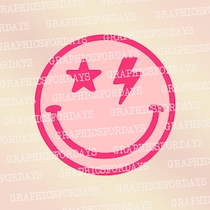 Pink lightening bolt smile PNG sublimation file shirt design, Rock on Print file, Smile face png sublimation