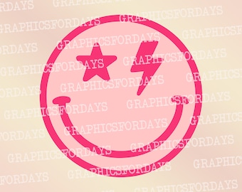 Pink lightening bolt smile PNG sublimation file shirt design, Rock on Print file, Smile face png sublimation