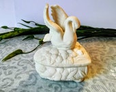 Ivory Swan Heart Trinket Box, Floral Porcelain Trinket Box, Keepsake Box, Memory Box, Porcelain Floral Trinket Box, Boutique Gift