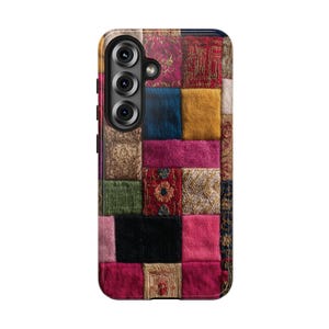 Patchwork-telefonskal, robust skyddande fodral, färgglad quiltad konstdesign, Samsung Galaxy S25-skal