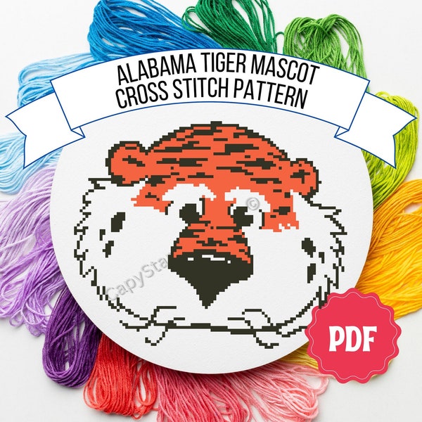 Alabama Tiger Mascot Cross Stitch Pattern Southern Football PDF INSTANT DOWNLOAD
