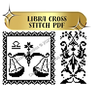 Libra (7 of 12) Zodiac Stamp Astrology Cross Stitch Sampler Reversible Design Create your Big Three! instant pdf download