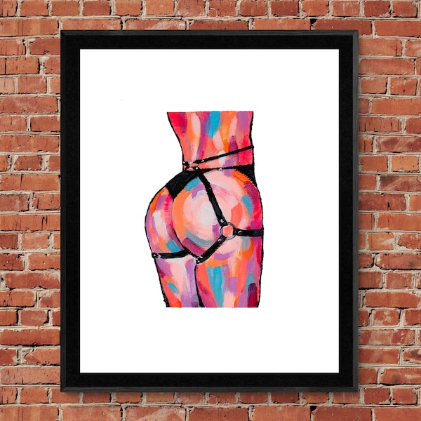 Playful & Scandalous BSDM Abstract Digital Art Print (Instant Download) // Sex Positive Fetish // Erotic Nude Woman Wearing Harness
