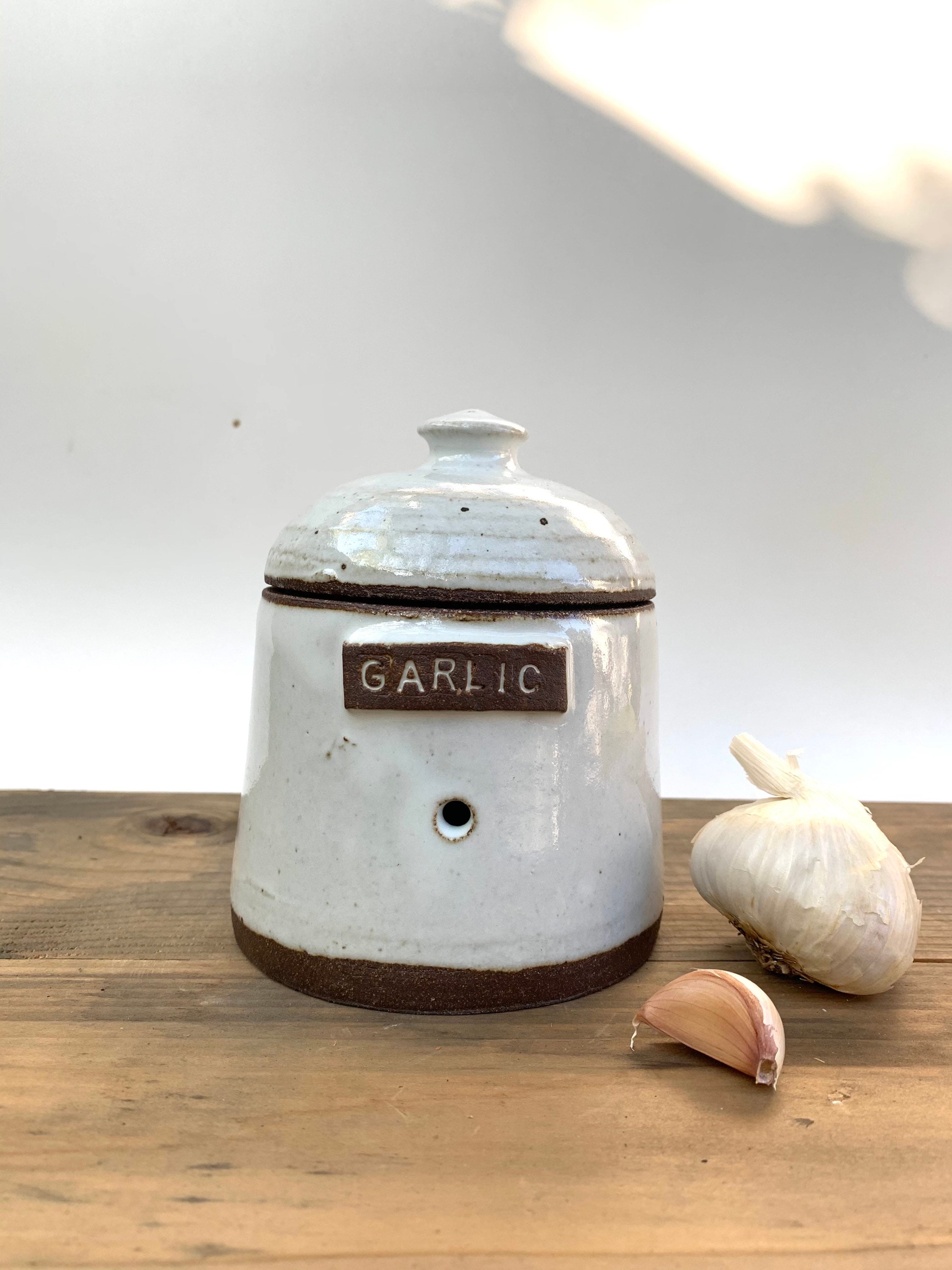Minimalist Garlic Jar white handmade Etsy