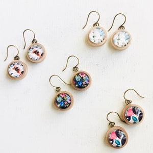 Botanical Earrings: Handmade Floral Wood & Glass Dangle Earrings