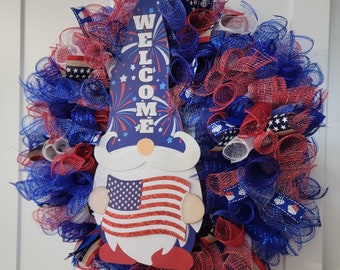 Welcome Gnome Patriotic Wreath