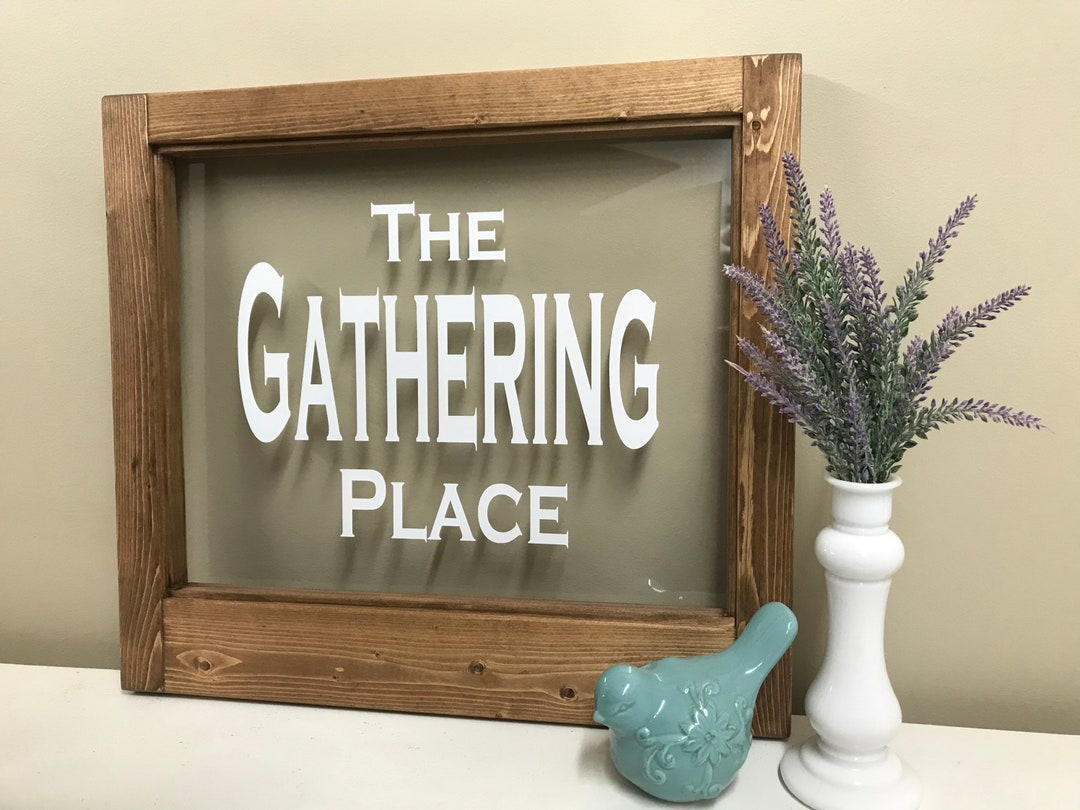 Farmhouse Window Frame, Window Sign, the Gathering Place Sign, Vintage