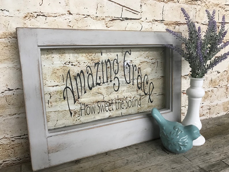 Farmhouse Window Frame Amazing Grace Vintage Style Window Etsy