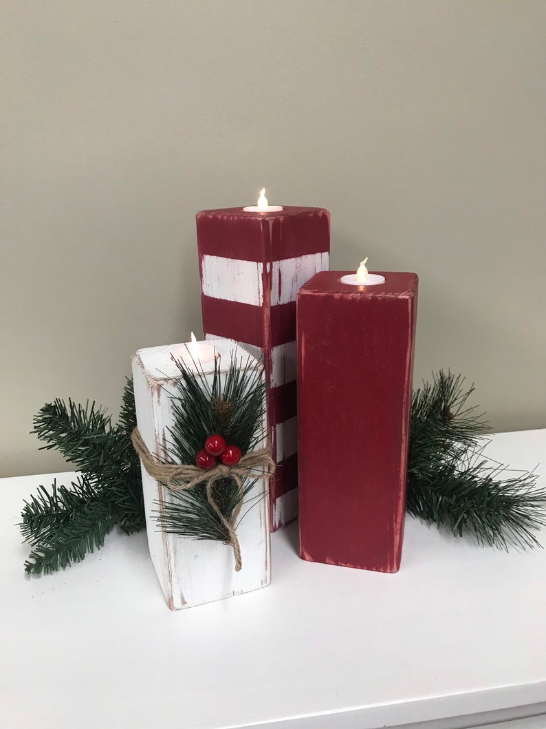 Rustic Christmas Candlesticks Farmhouse Christmas Candle Etsy