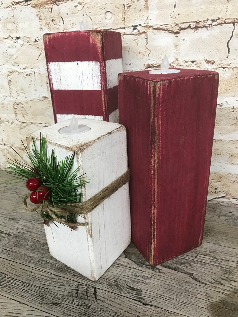 Rustic Christmas Candlesticks Farmhouse Christmas Candles Etsy