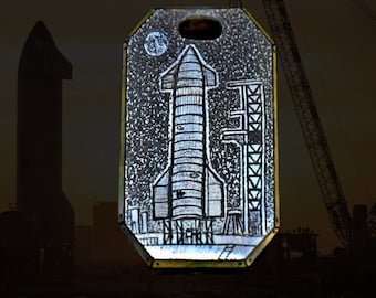 SpaceX Starship Engraved Silver Glass Tablet pendant