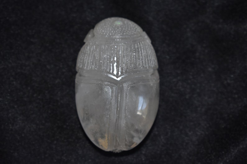 266ct Quartz Crystal Scarab with gold hieroglyphics and a 3mm Ethiopian opa