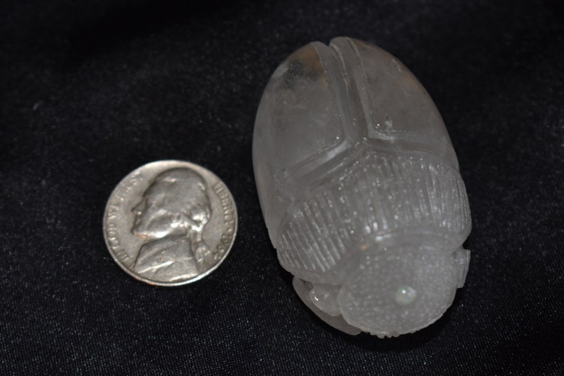 266ct Quartz Crystal Scarab with gold hieroglyphics and a 3mm Ethiopian opa