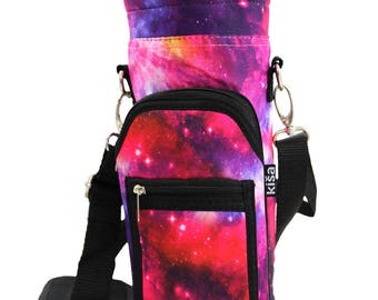 Pink Galaxy Water Bottle Holder Carrier Bag Flask Swell Type Bottles. Adjustable Straps 2 Pocket Sling Neoprene Hydro  Sleeve 16oz 25oz 40oz