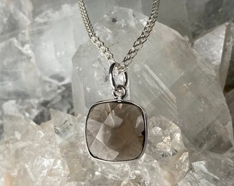 Minimalist Smoky Quartz Gemstone Necklace / 18 inch Sterling Silver Chain | Bridesmaid Jewelry | Simple Crystal Jewelry