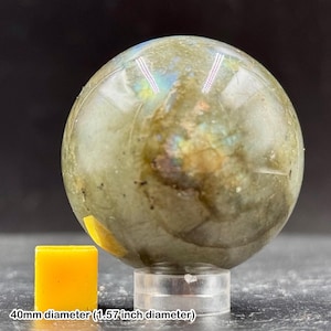 40mm labradorite sphere polished feldspar crystal orb specimen from alice purnell collection with certificate of authenticity